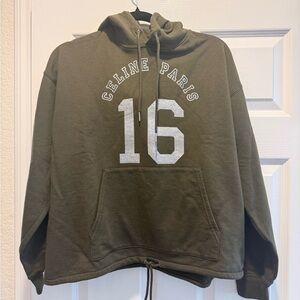 Celine Olive Green Hoodie with White Lettering